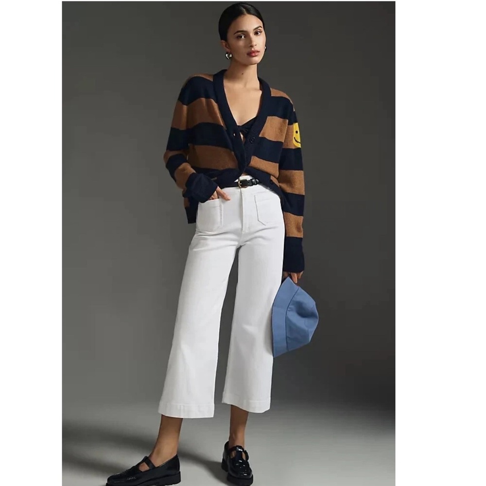 Pilcro Skipper White High-Rise Wide-Leg Cropped Patch Pocket Pants 28